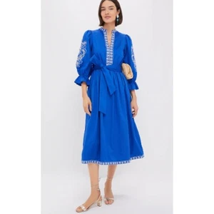 Tuckernuck Hyacinth House Royal Blue Embroidered Dowling Midi Dress Size M - Picture 1 of 14