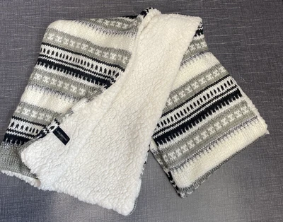 Lane Bryant Women's Scarf Black & White Pattern Sherpa Lined One Size 9" X 67" - Image 1 of 4