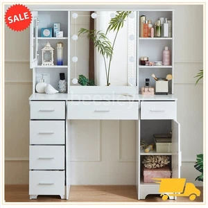 New Dressing Table Vanity Makeup Desk With LED Mirror And 6 Drawers & Shelves - Picture 1 of 9