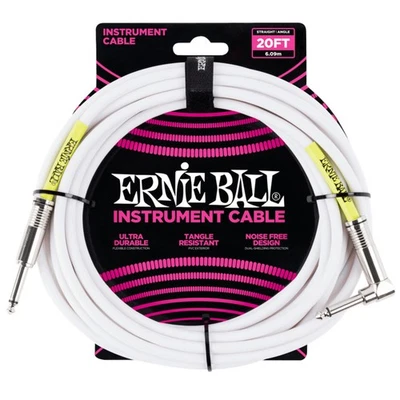 Ernie Ball Classic 1/4" Straight to 1/4" Right Angle Instrument Cable, 20' White - Image 1 of 2