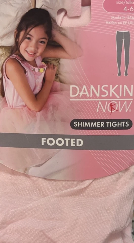 Medias Danskin para niña talla 4-6 rosa brillante con patas nuevas Foto 1 de 2