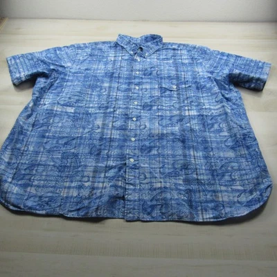 Ralph Lauren 衬衫男式 3XB Big 3XL 蓝色佩斯利格子纽扣棉质休闲 — 第 1/4 张图片