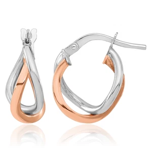 14K Solid Two Tone Gold Small Hoop Earrings - Picture 1 of 11