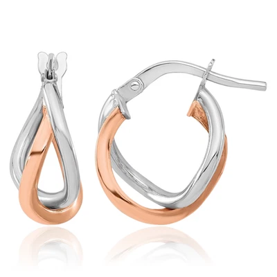 14K Solid Two Tone Gold Small Hoop Earrings - Image 1 of 4