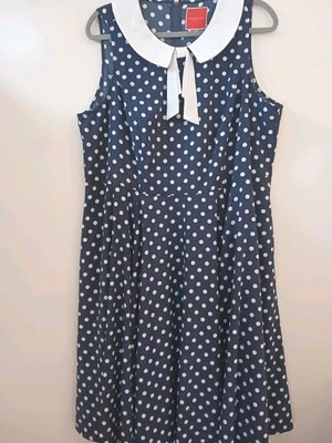 ModCloth 2X 48" Navy Blue & White Polka Dot  Sleeveless Dress w Pockets Collar - Image 1 of 4