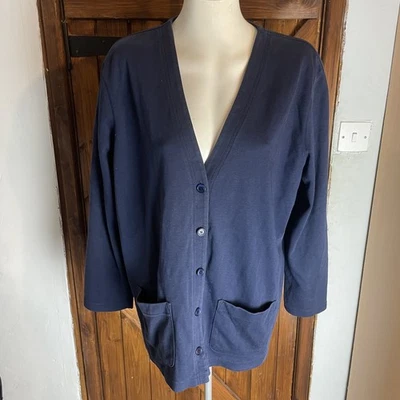 Lands End Women’s Blue Cotton Long Sleeve Button Cardigan Size XL - Image 1 of 4