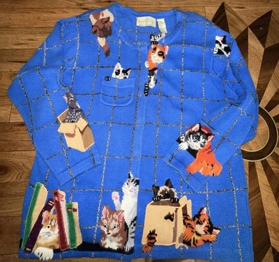 Design Options by Philip & Jane Gordon Vtg Cardigan Sweater Cats RARE - Image 1 of 4