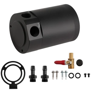 Baffled Aluminum Oil Catch Can 2 Port Oil Catch Tank Reservoir Universal Black - Picture 1 of 11
