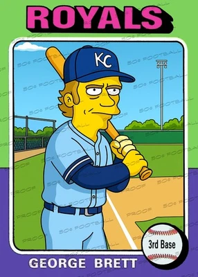 Tarjeta coleccionable personalizada de George Brett Homer's Heroes Simpsons 1975 novato Royals Foto 1 de 2