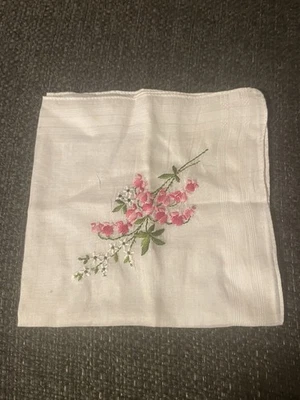 Vintage Floral Handkerchief Embroidered Flowers. - Image 1 of 3