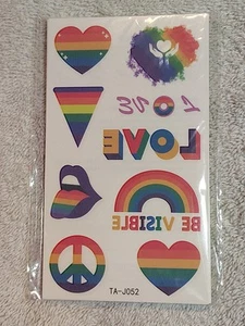 9 Rainbow Peace Love 9 Temporary Tattoos, 60's Hippie Party Favors Hearts New - Picture 1 of 8