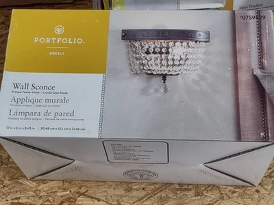 Aplique de pared de peltre antiguo Portfolio Breely cuentas de vidrio nuevo caja abierta 0759829 Foto 1 de 3