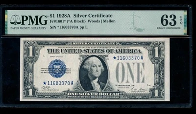 AC 1928A $1 Silver Certificate PMG 63 EPQ STAR NOTE Fr 1601* UNCIRCULATED - Image 1 of 2