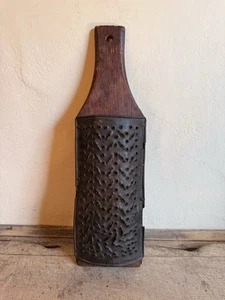 19TH C Antique Hand Punched Tin Grater Unusual Pattern Wooden Square Nail Rare - Picture 1 of 13
