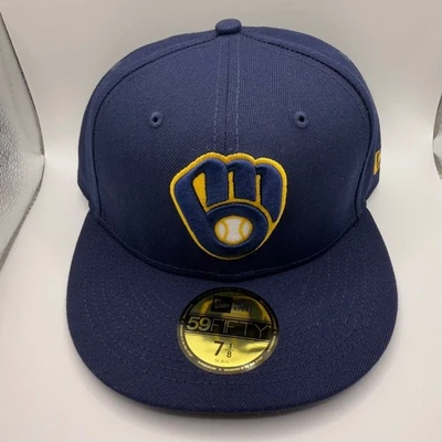 Sombrero New Era 59Fifty Milwaukee Brewers Ajustado 7 1/8 Azul Auténtico Colección Foto 1 de 4