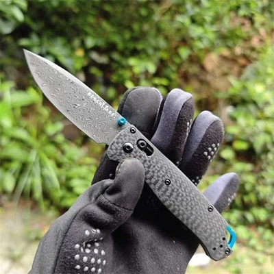 Navaja de Bolsillo Plegable Exterior BM 535 Bugout Damasco Acero Fibra de Carbono Mango Hu Foto 1 de 4