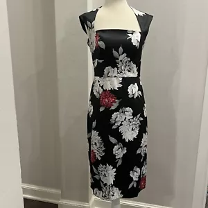 White House Black Market Women Dress Square Neck Pencil Floral Midi Satin Size 2 - Picture 1 of 4