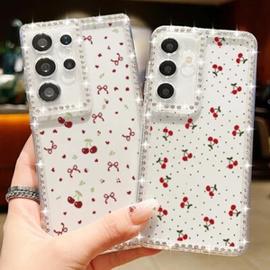 For Samsung S25 Ultra S24 S23 S22 A15 A55 A54 A56 Cute Cherry Diamond Case Cover - Picture 1 of 18