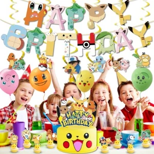 Juego de decoración de fiesta de cumpleaños para niños Pokémon globos Pikachu topper pastel - Imagen 1 de 31