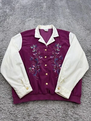 BonWorth Corduroy Top Women XL Burgundy Floral Embroidered Milkmaid Peasant 90s - Image 1 of 4