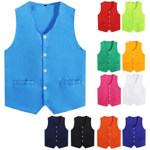 Mens Womens Waistcoat Waiter Top Outerwear Vest Volunteer Uniform Bartender - Picture 1 of 70