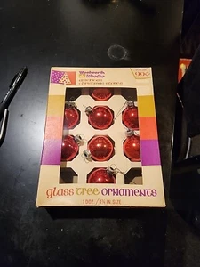 Woolworth Woolco Red Glass Ornaments Set of 8 Original Box Vintage - Picture 1 of 7