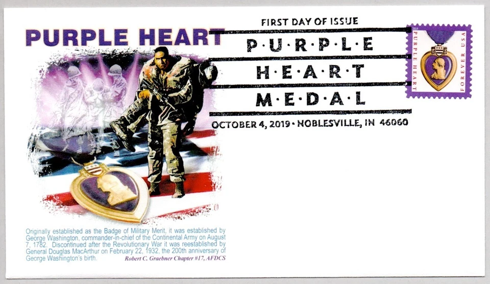 #5419 ФИОЛЕТОВОЕ СЕРДЦЕ FDC ЗНАЧОК ВОЕННЫХ ЗАСЛУГ УСТАНОВЛЕН ДЖОРДЖ ВАШИНГТОН - Изображение 1 из 1