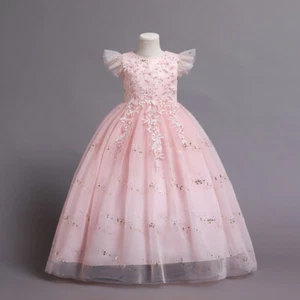 Formal Bridesmaid Kids Wedding Dress Girls Vintage Party Pageant Gown Princess - Picture 1 of 17