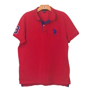 US POLO ASSN Mens Slim Fit Red Polo Shirt Big Pony USPA #3 Logo Sz L 100% Cotton - Picture 1 of 11