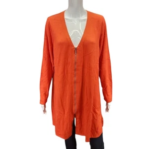 H by Halston Zip Front Boyfriend Cardigan w Side Slits 3X Plus Sz Orange Top - Picture 1 of 11