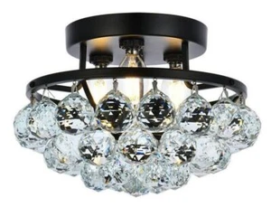 Black Crystal Balls Flush Mount Ceiling Light Kitchen Hallway Lighting Fixtures - Picture 1 of 8