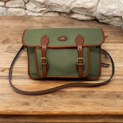 Brady England Green Canvas Leather Trim Messenger Shoulder Bag Adjustable Strap Foto 1 de 4