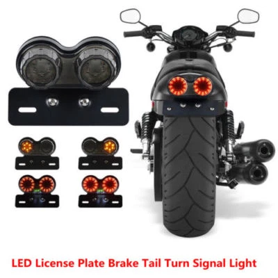 Motorcycle LED Twin Dual Tail Turn Signal Brake License Plate Integrated Light - Image 1 of 4