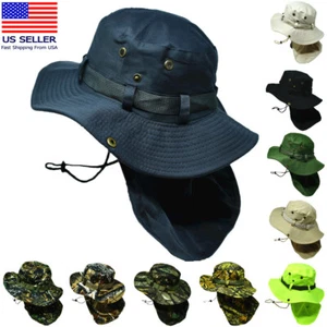 Mens Womens Summer Bucket Boonie Hat Neck Cover Flap Sun Wide Brim Outdoor Cap - Picture 1 of 37
