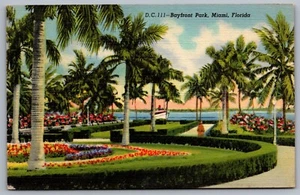 Postal FL Miami Florida Bayfront Park años 40 lino vintage yate jardines - Imagen 1 de 2