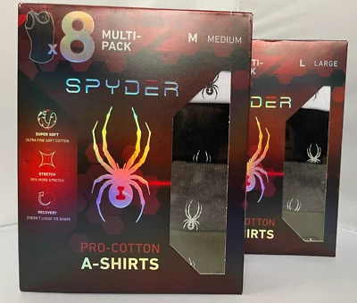 Camiseta sin mangas Spyder para hombre Pro-algodón A-shirts 8 multi-pack multicolor precio de venta sugerido por el fabricante $90 nueva Foto 1 de 3