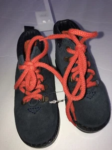 BABY GAP Navy Blue Suede Orange Laces High Top Hiking Boots shoes Size 6 NWT NEW - Picture 1 of 6