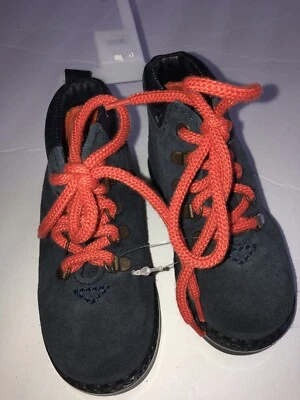 Botas de caminhada BABY GAP azul marinho camurça laranja cadarços cano alto sapatos tamanho 6 novo com etiquetas - Imagem 1 de 4