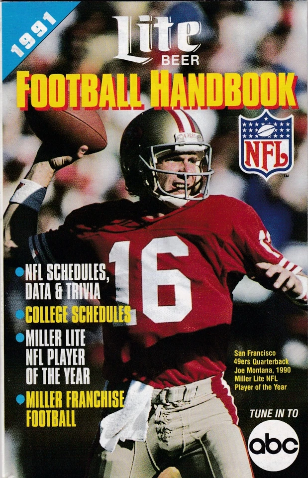 1991 Miller Lite NFL Football Handbook Joe Montana Cover-Vintage NFL Collectible - Image 1 of 1