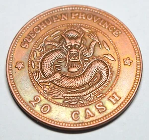 CHINA SZECHUEN 20 CASH 1903-1905 DRAGON OLD COPPER COIN - Picture 1 of 2