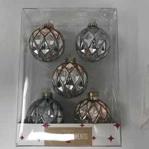 Holiday Lane Five Pack Glass Christmas Tree Ornaments Rose Silver Ombre Balls - Picture 1 of 3