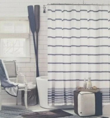 Cortina de ducha Tommy Hilfiger Baja a rayas blanca y azul 72" nueva en paquete Foto 1 de 4