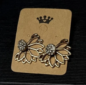 Crystal Lotus Flower Zinc Alloy / brass & cubic zirconia Earrings Double Sided - Picture 1 of 6