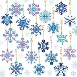 "Christmas Diamond Art Keychain Kit - 20 Pcs 5D DIY Snowflake Rhinestone Ornamen - Picture 1 of 6