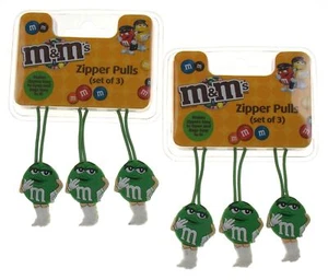 M&M Zipper Pulls Green Set 6 Easy Open Quick ID Suitcase Duffel Bags Backpacks - Picture 1 of 3