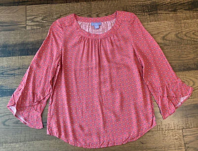 Blusa Laura Scott Petite Mujer Pequeña Rosa Estampado 3/4 Volantes Manga Carrera NUEVA Foto 1 de 4