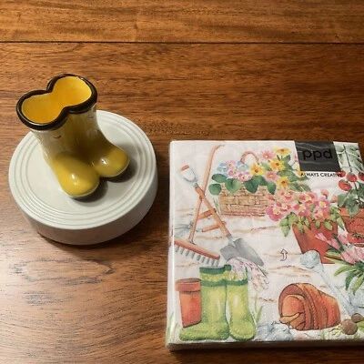 Nora Fleming St Jude “Jumpin Puddles” Yellow Boots  A292 & Beverage Napkins NEW - Image 1 of 4