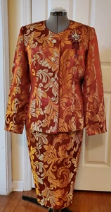 Moshita Couture 2PC Red Floral Polyester Formal Skirt Suit Size 12 - Picture 1 of 12