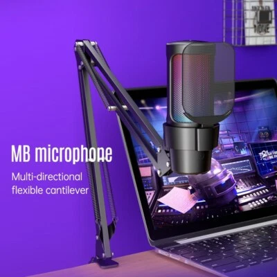 Desktop USB Gaming Live Microphone Computer Mic Kit RGB Lighting with Boom Rack - Image 1 of 4