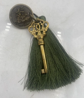 Desk Armoire Key Decor Tassel Green with Gold Key The Mayflower Great Condition - Image 1 of 4